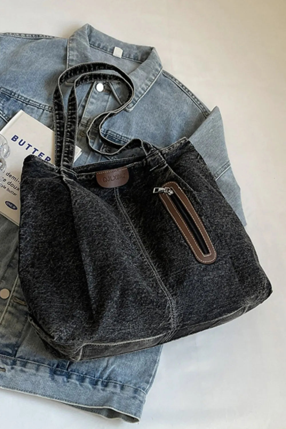 Medium Denim Tote Bag - Premium  from Trendsi - Just $20.47! Shop now at Craftklart.store