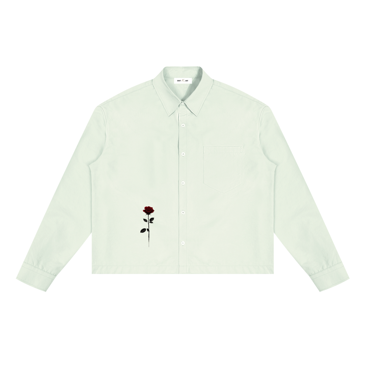 ODMPOD Stillrose boxy long sleeve shirt in lightweight fabric with a relaxed fit and subtle floral pattern.