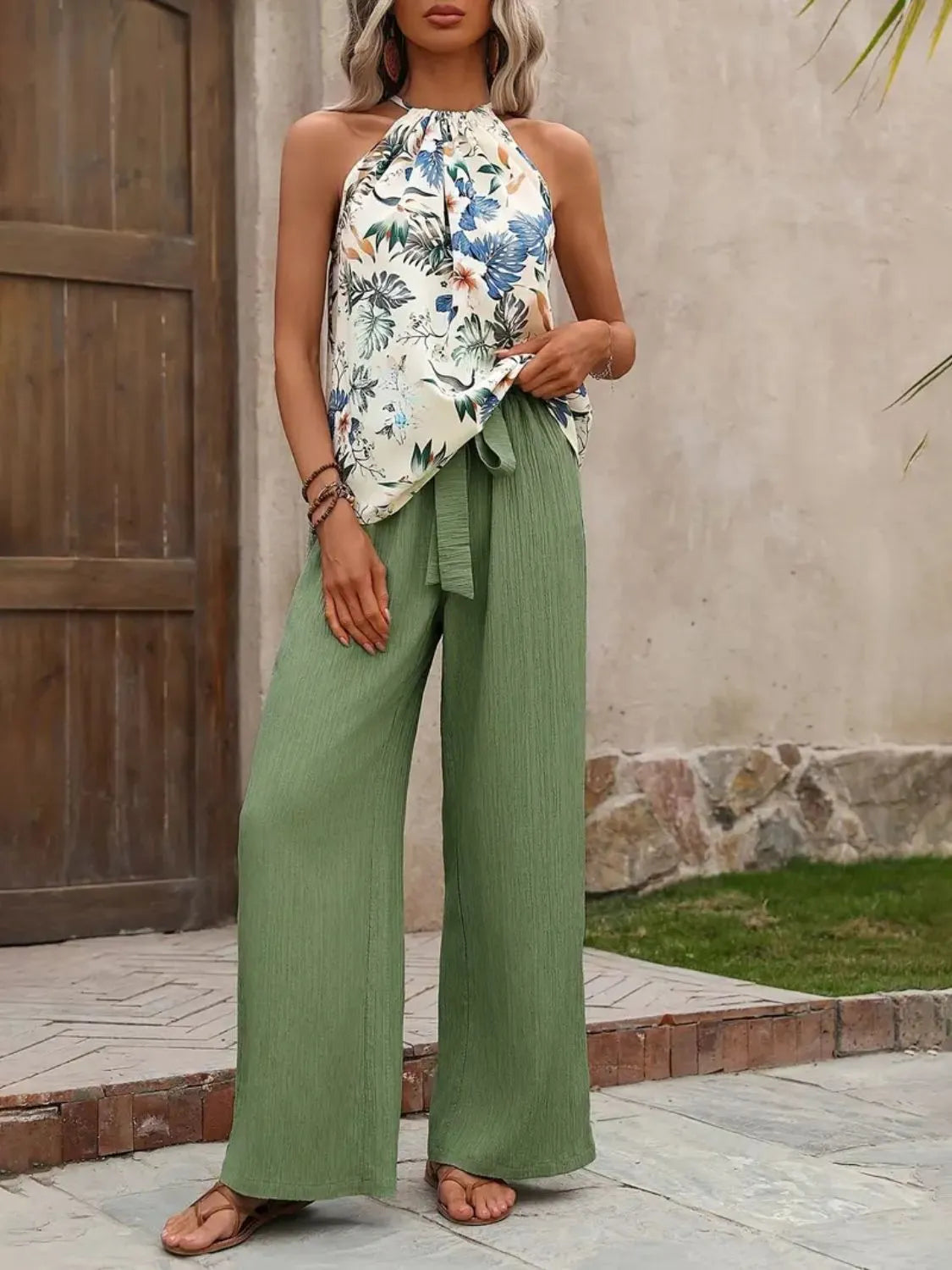 Printed Tank Top and Wide Leg Pants Set - Premium Set from Trendsi - Just $25.01! Shop now at Craftklart.store