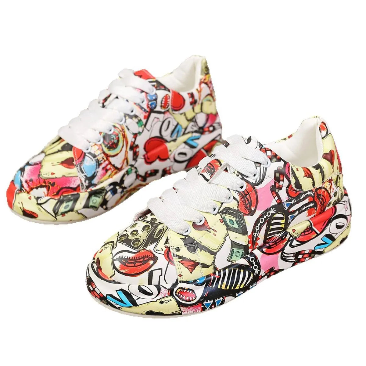 Abstract Print Lace Up Sneakers - Premium Sneakers from Trendsi - Just $41.35! Shop now at Craftklart.store