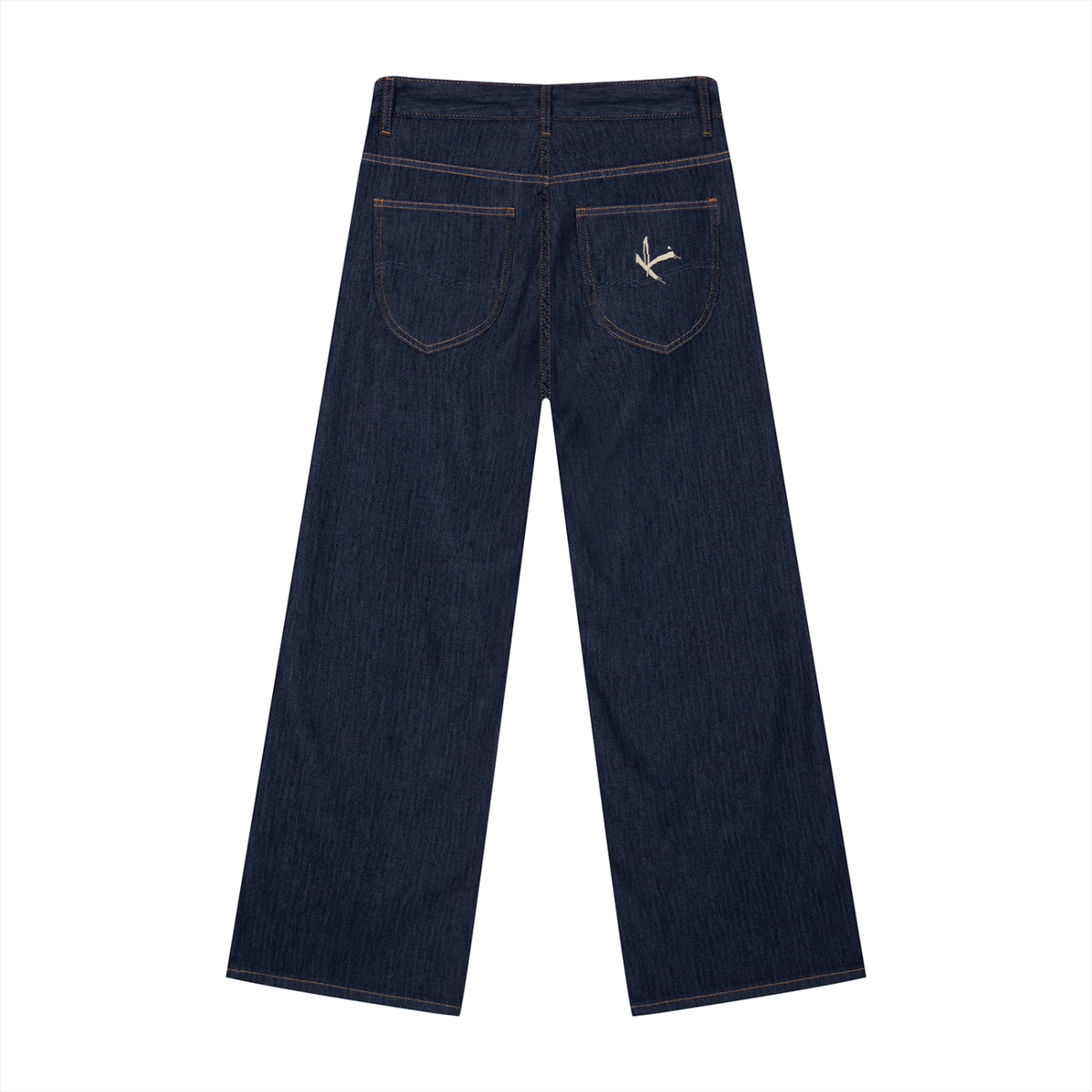 ODMPOD loose fit wide leg jeans showing high-waisted style and relaxed fit with light denim fabric and minimal detailing.