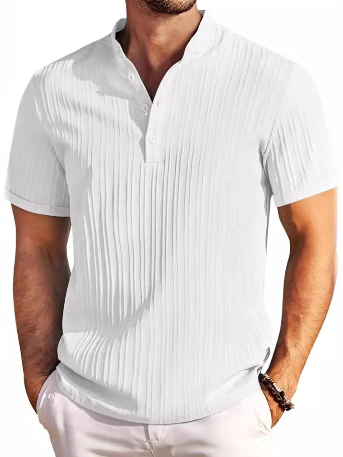 Men's Full Size Button Detail Short Sleeve Polo Plus Size - Premium Shirt from Trendsi - Just $19.99! Shop now at Craftklart.store