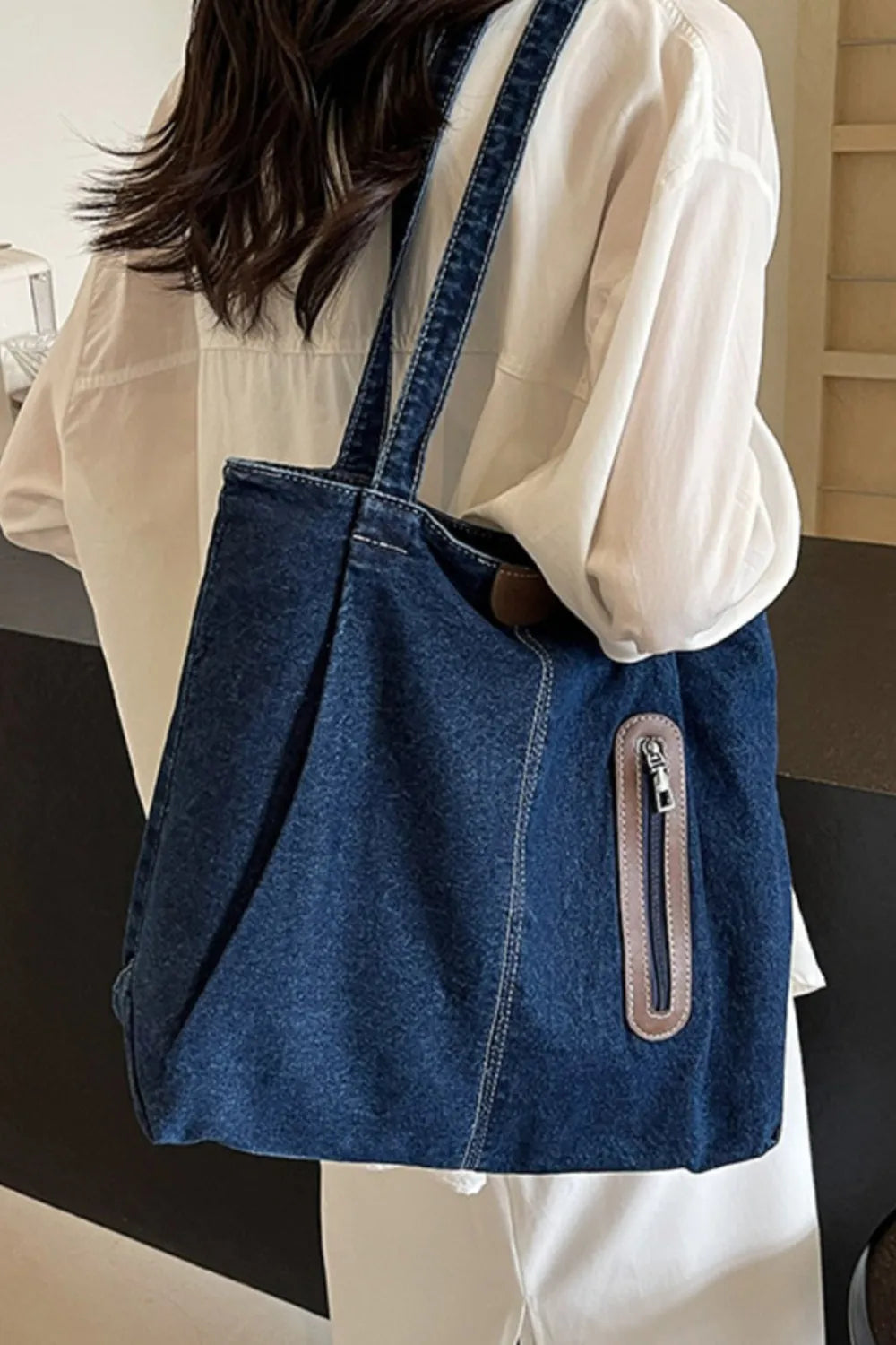Medium Denim Tote Bag - Premium  from Trendsi - Just $20.47! Shop now at Craftklart.store