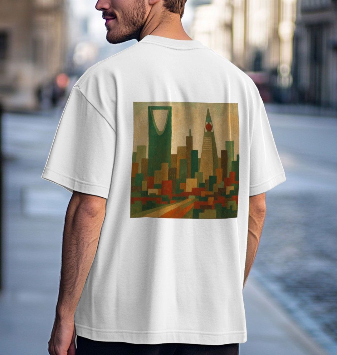 Men’s oversize Organic Cotton T Shirt, Riyadh theme on rear print - Premium T-Shirt from Craftklart.store - Just $33! Shop now at Craftklart.store