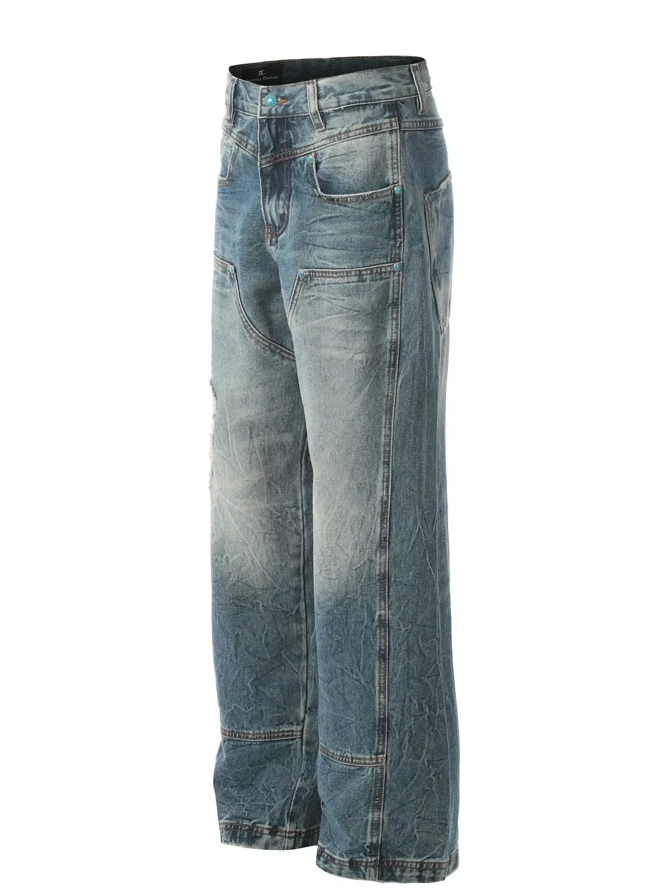 Men's Washed Distressed Straight Jeans with Seam Detail - Premium Pants from Trendsi - Just $60.92! Shop now at Craftklart.store