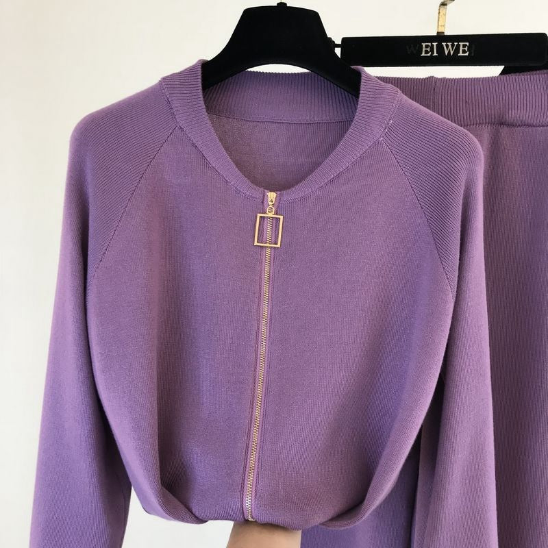 Three-Piece Chain Sling Knitted Jacket With Elastic Pants - Craftklart.store