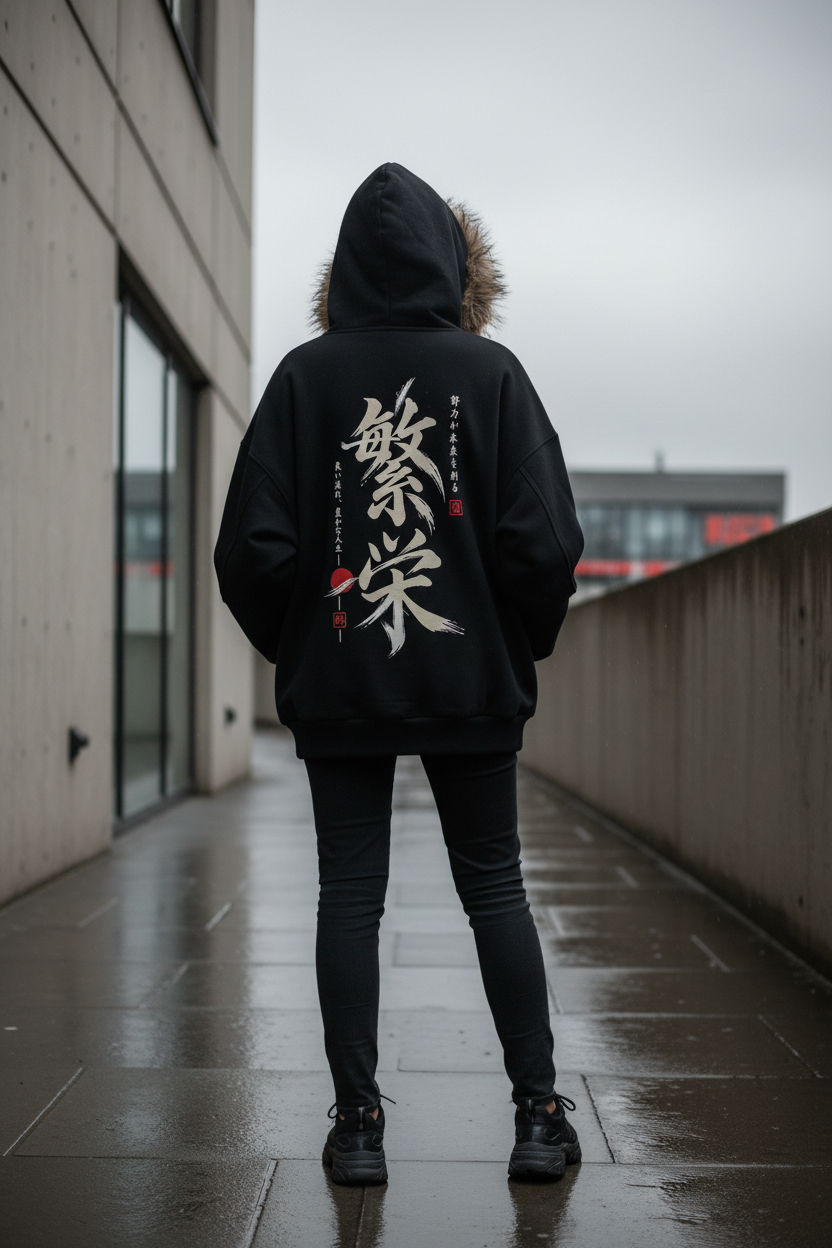 ODMPOD Sun Fade Urban Boxy Detachable Fur Hoodie, stylish coat with sun fade pattern and removable fur collar for contemporary streetwear style.