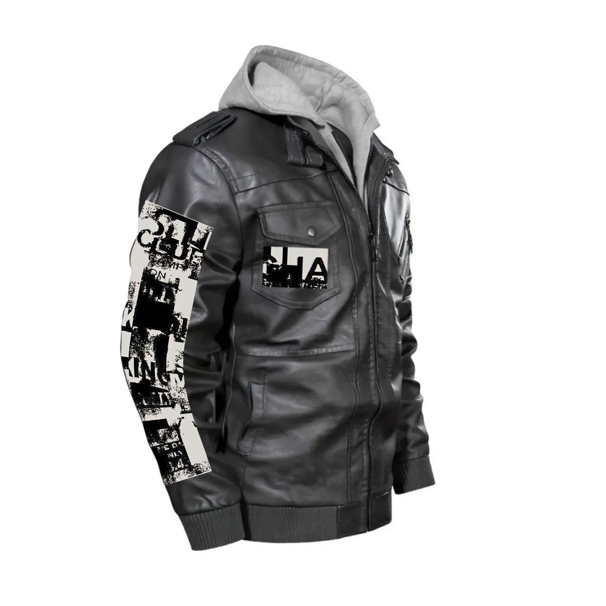 CKL Urban Print Men's Zip PU Leather Jacket