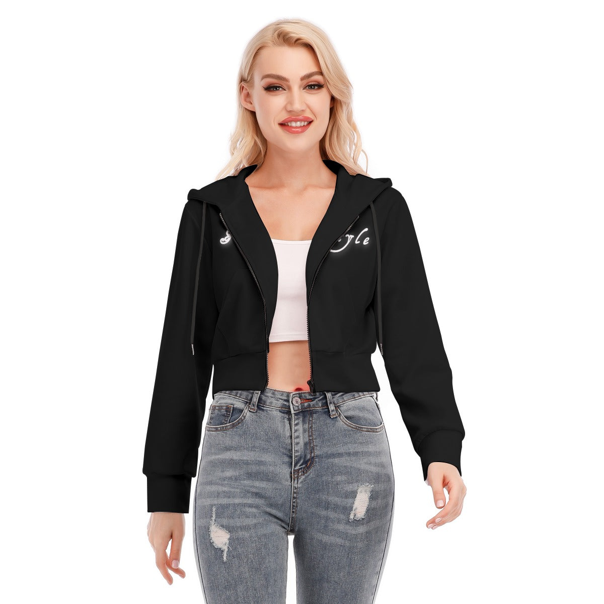 Women's Crop Top Hoodie With Zipper Closure - Premium Hoodie from Craftklart.store - Just $28! Shop now at Craftklart.store