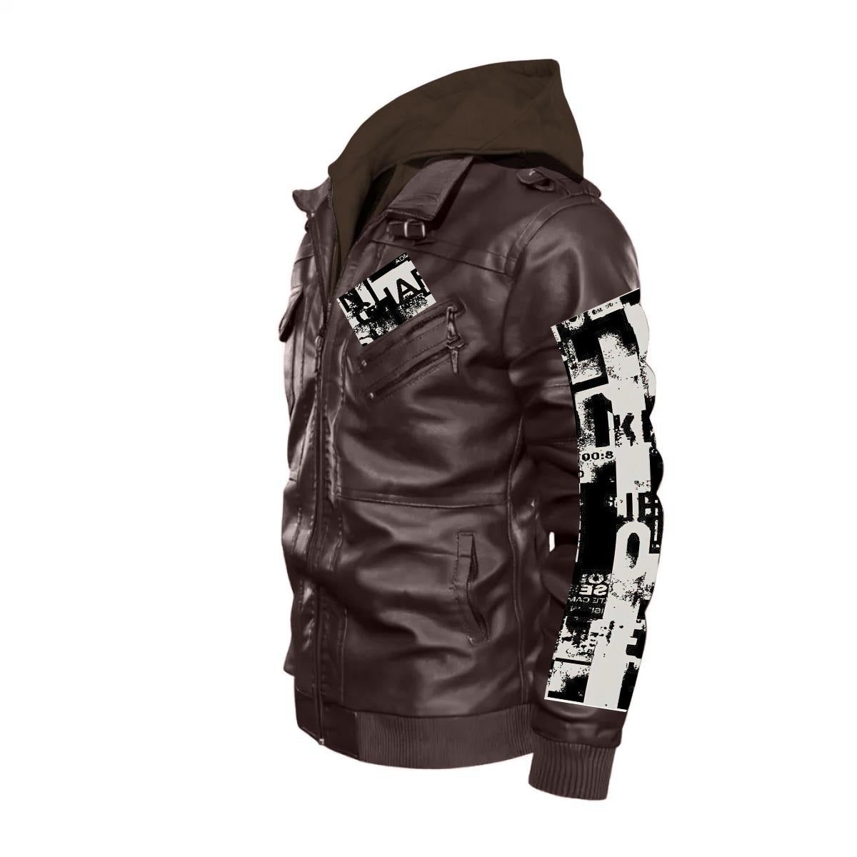 CKL Urban Print Men's Zip PU Leather Jacket