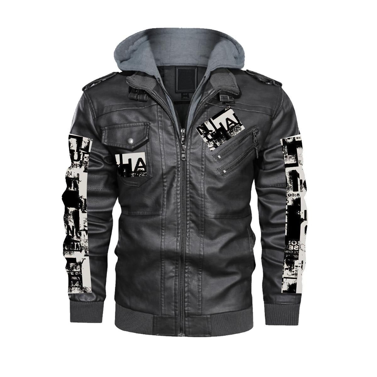 CKL Urban Print Men's Zip PU Leather Jacket