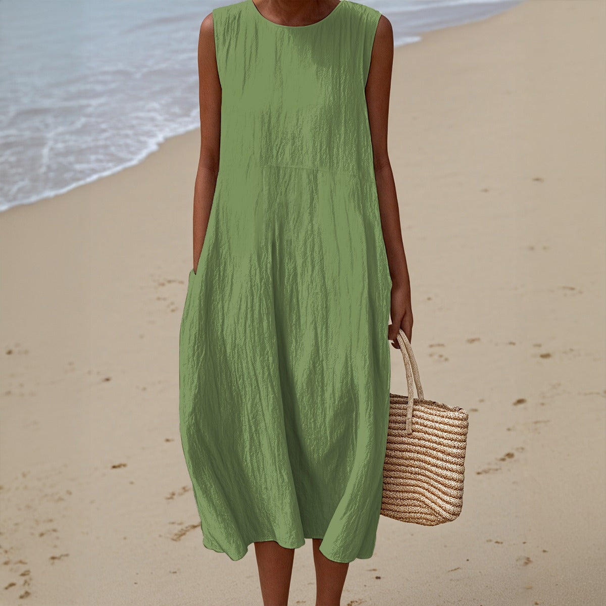 Women's Cotton Urban Lime Sleeveless Dress