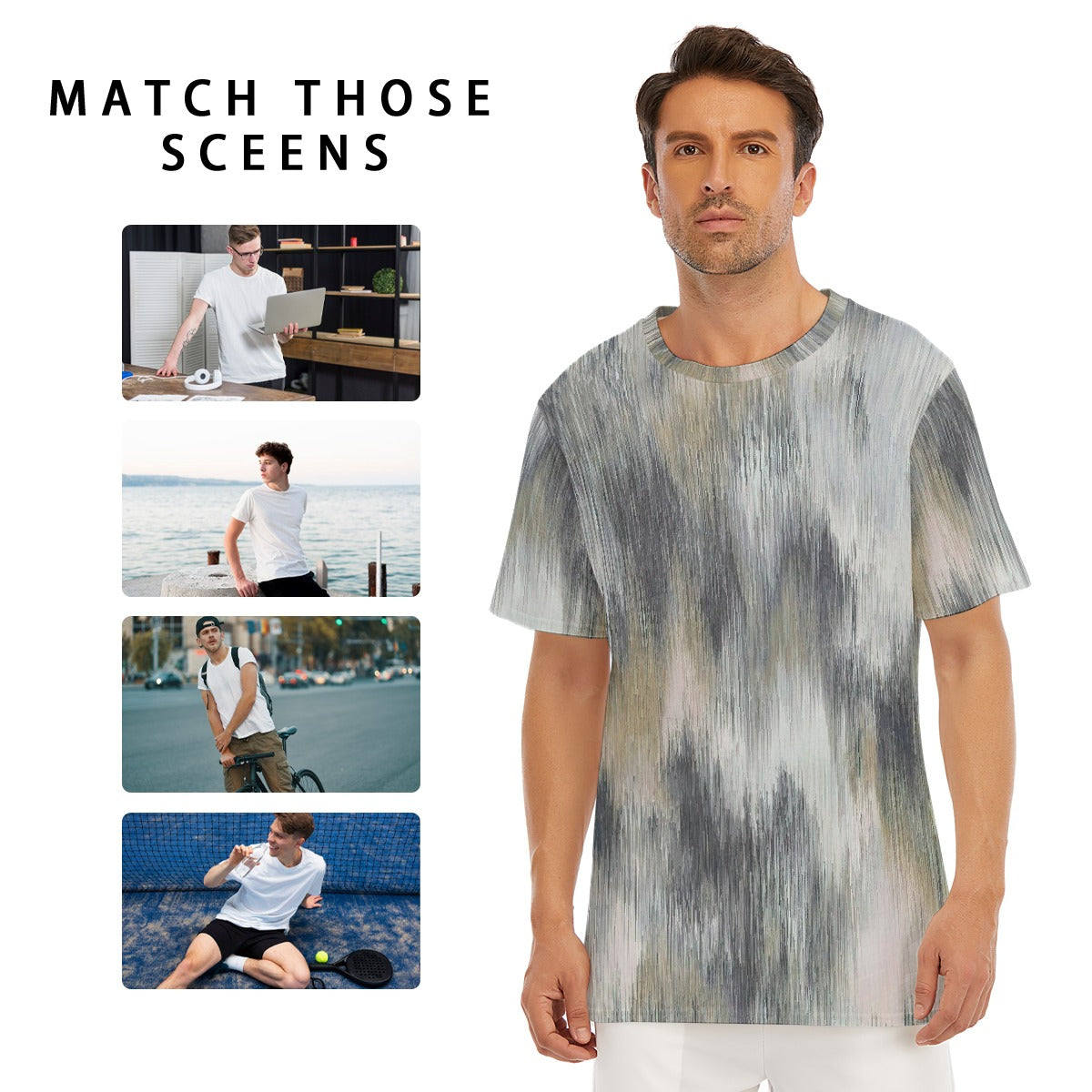 Grey Urban All-Over Print Men's O-Neck T-Shirt | 190GSM Cotton - Premium T-shirt from Craftklart.store - Just $22! Shop now at Craftklart.store