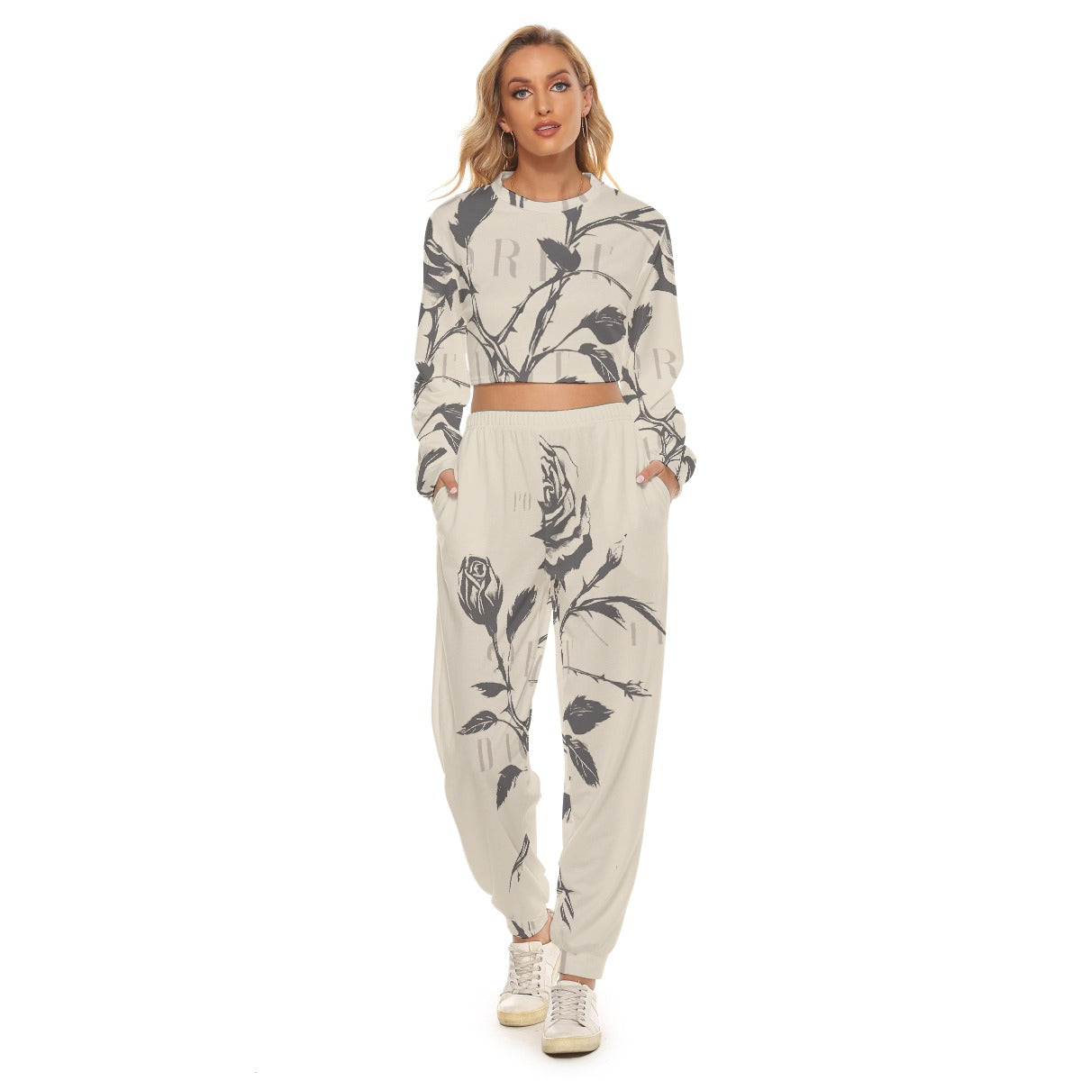 Women's Rose Crop Sweatshirt Suit - Premium Shirts & Tops from Craftklart.store - Just $38.98! Shop now at Craftklart.store