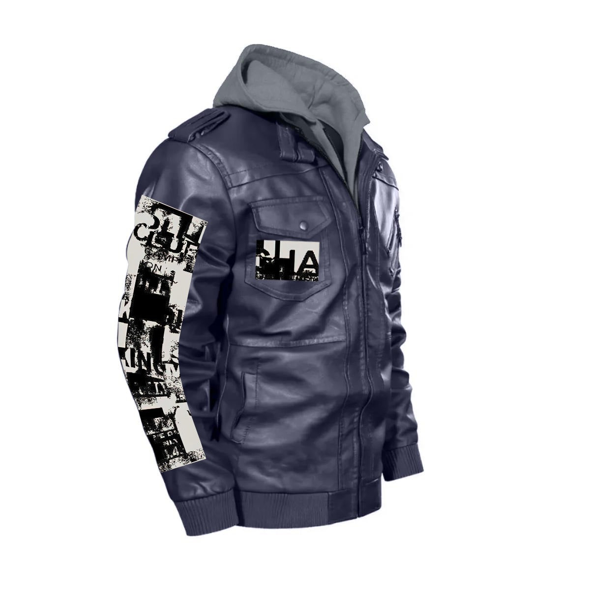 CKL Urban Print Men's Zip PU Leather Jacket