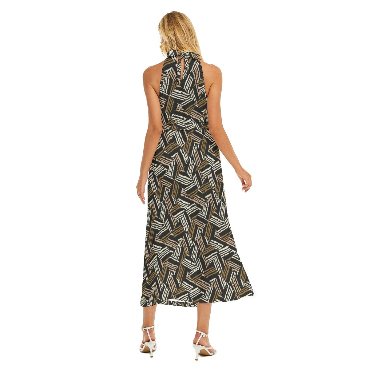CKL All-Over Print Women's Wrap Hem Belted Halter Dress - Premium Dress from Craftklart.store - Just $38.04! Shop now at Craftklart.store