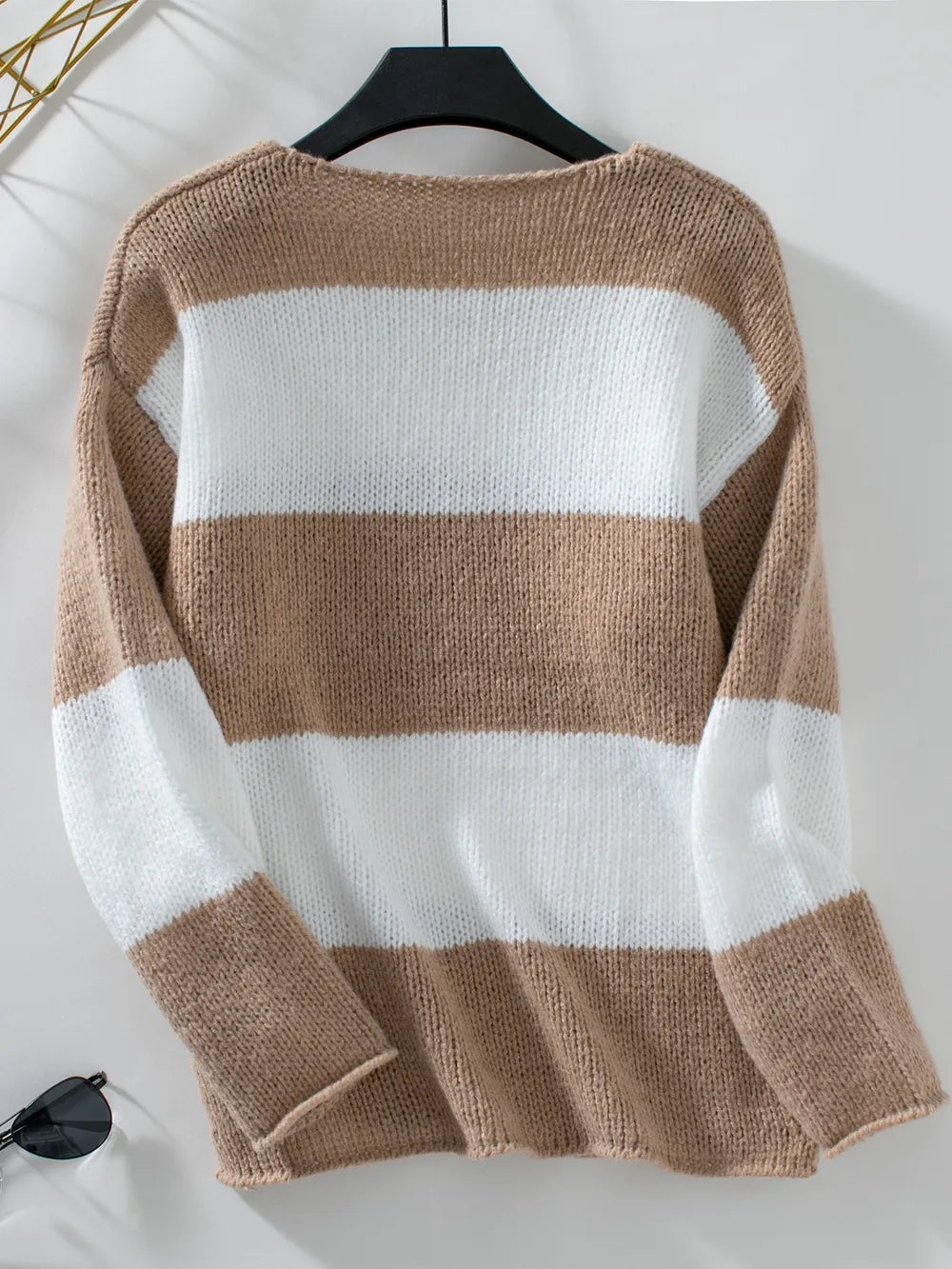 Color Block V-Neck Long Sleeve Sweater - Premium Sweater from Trendsi - Just $21.88! Shop now at Craftklart.store