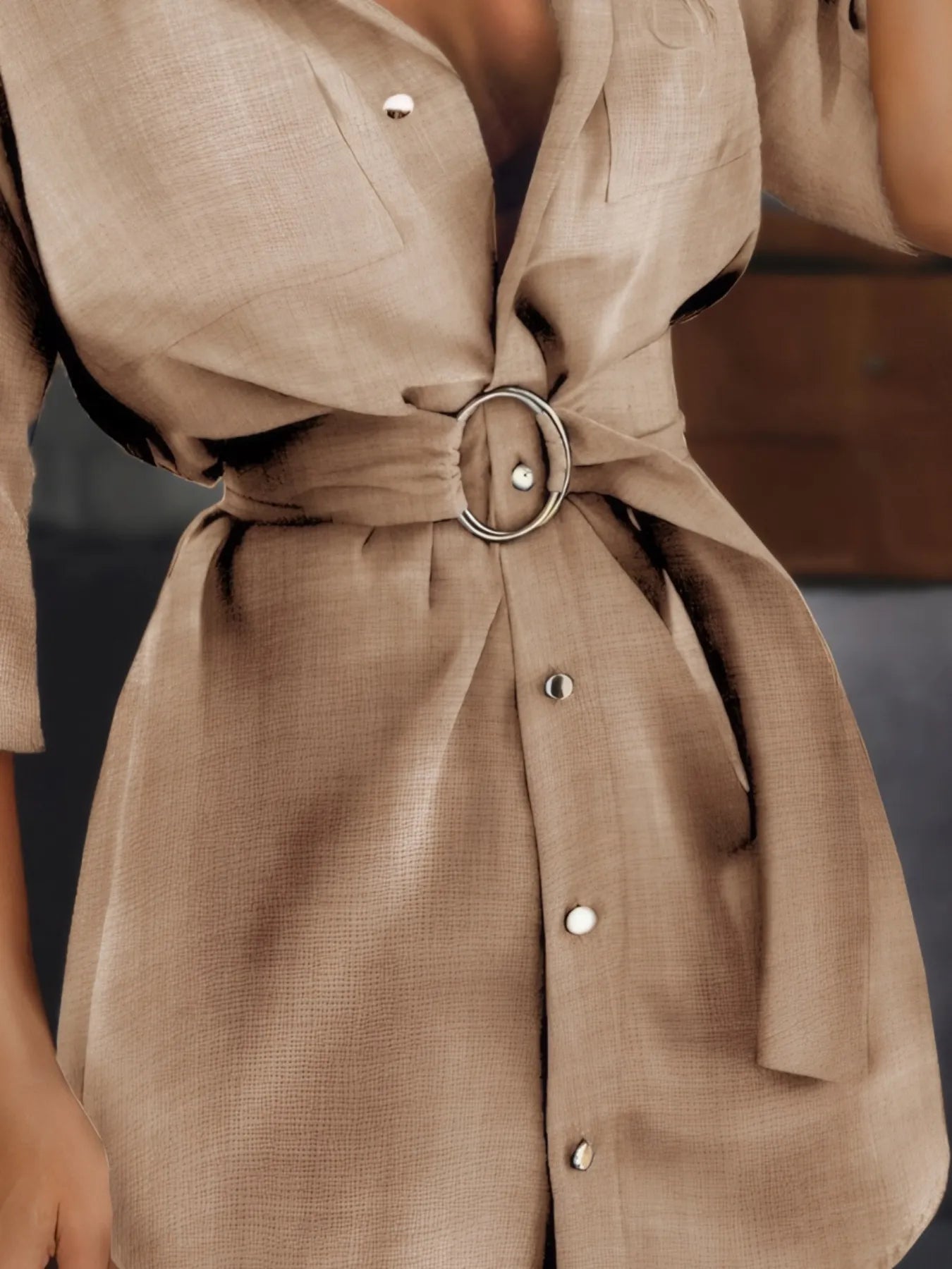 Button-Front Belted Shirt Dress - Premium Dress from Trendsi - Just $26.22! Shop now at Craftklart.store