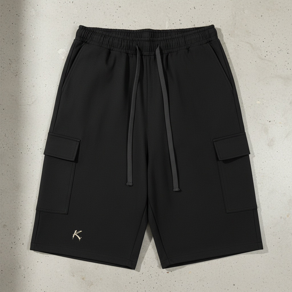 Unisex ODMPOD drawstring cargo shorts with multiple pockets, relaxed fit, and casual style, shown on a plain background.