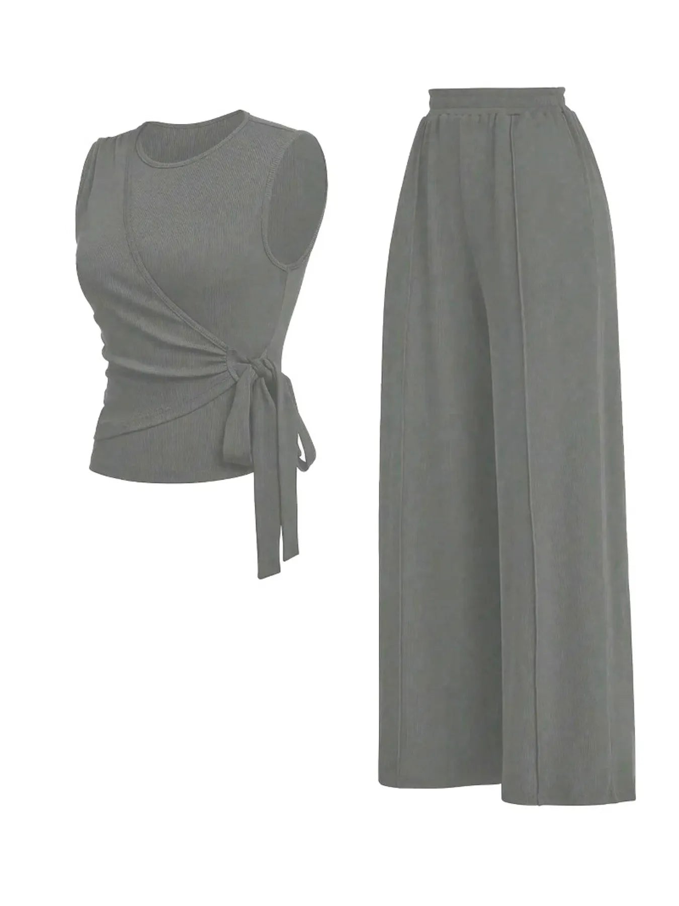 Round Neck Sleeveless Top and Pants Set - Premium Set from Trendsi - Just $34.94! Shop now at Craftklart.store