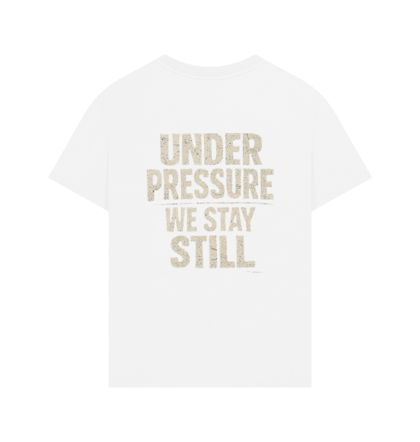 Craftklart Still No Noise organic oversized printed T-shirt with bold graphic design and relaxed fit, white fabric.