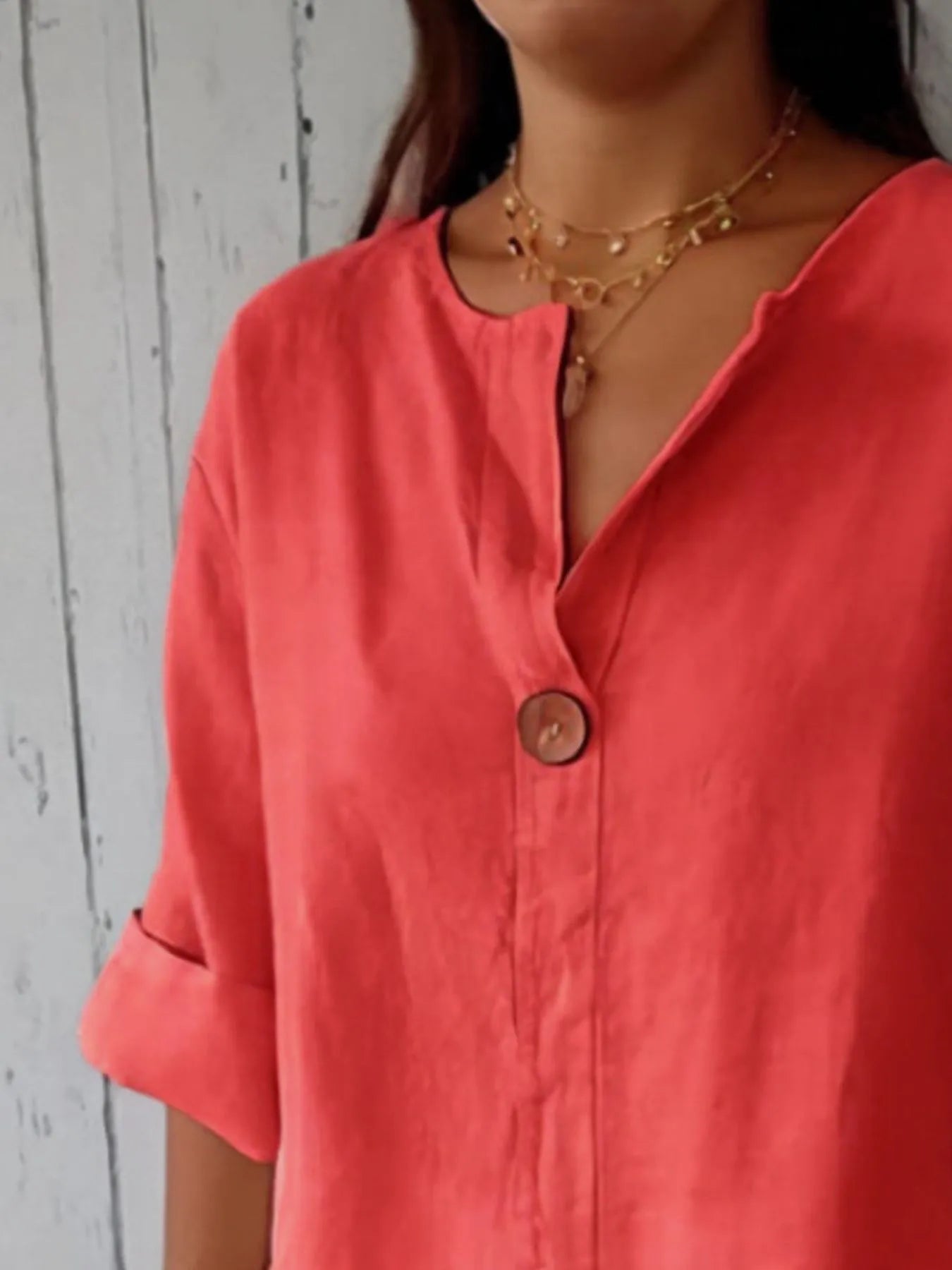 Full Size Linen Blend Notched Blouse Plus Size - Premium Shirt from Trendsi - Just $19.69! Shop now at Craftklart.store