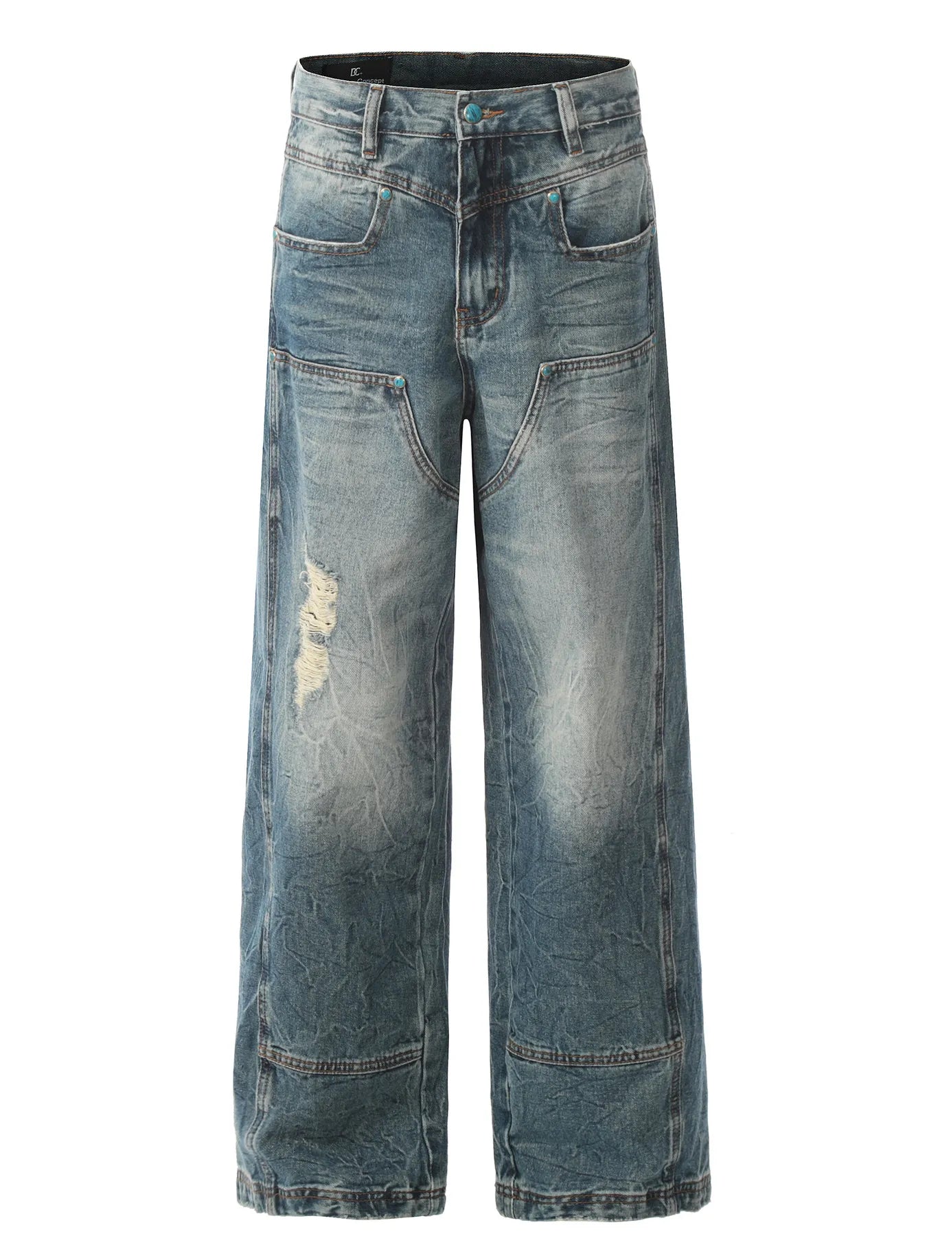 Men's Washed Distressed Straight Jeans with Seam Detail - Premium Pants from Trendsi - Just $60.92! Shop now at Craftklart.store