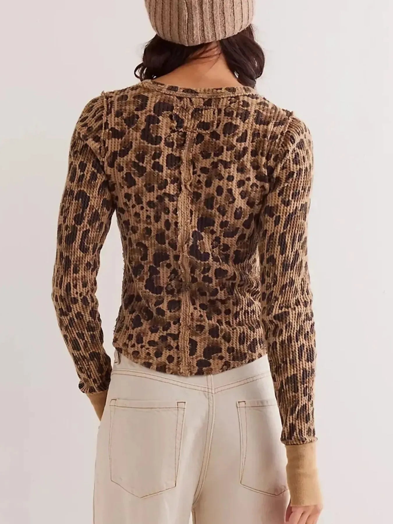 Floral Print Waffle Knit Top - Premium Jumper from Trendsi - Just $24.68! Shop now at Craftklart.store