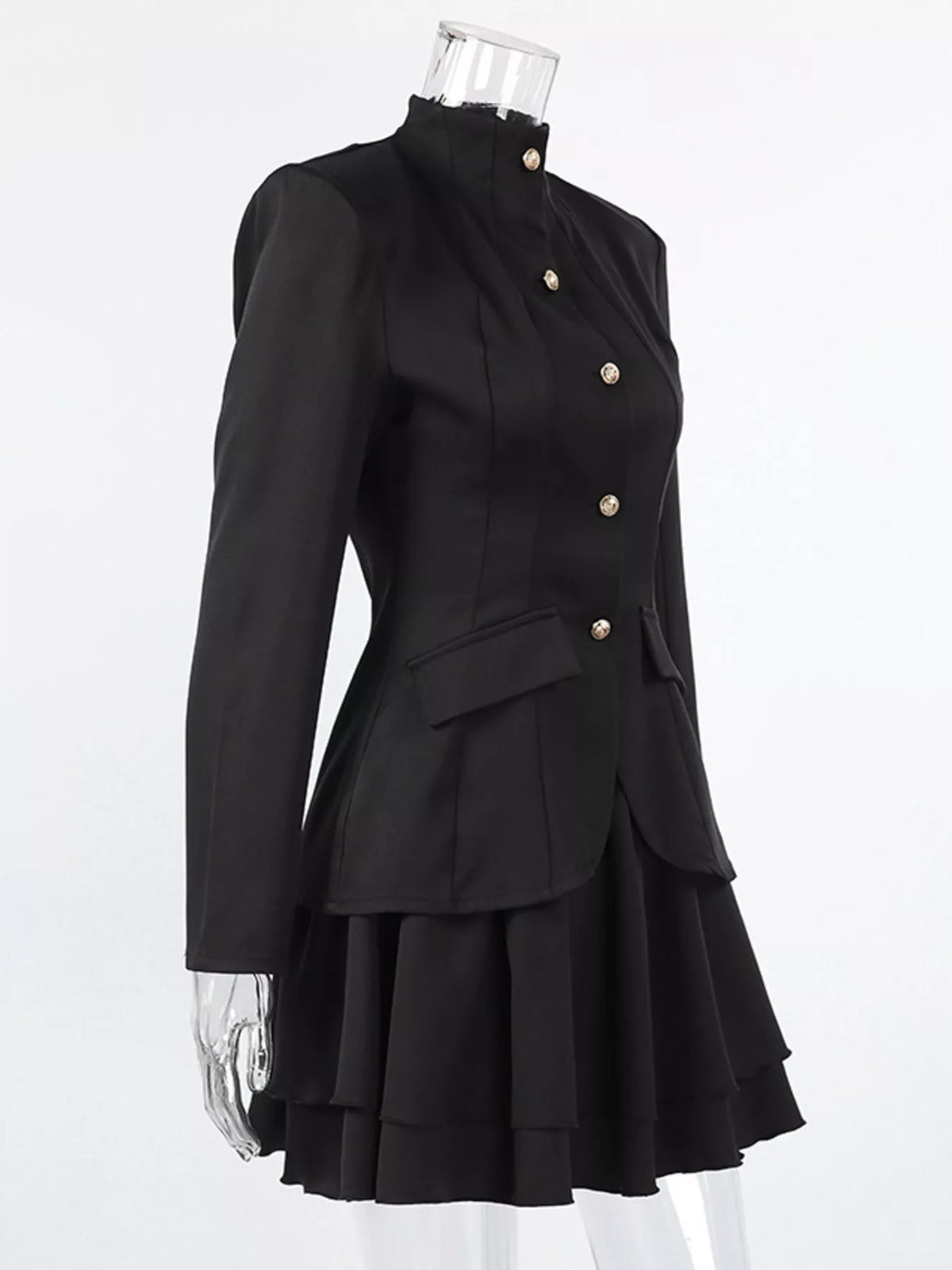 Elegant Trendsi blazer and mini skirt set dress with stand collar, stylish and tailored, perfect for sophisticated looks.