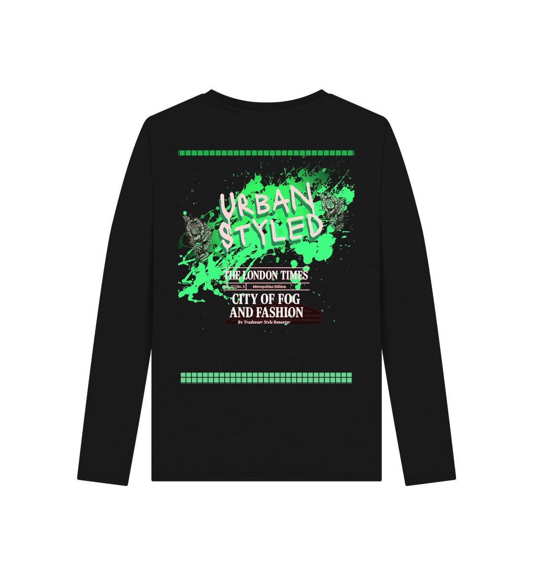 Black Printed Long Sleeve T Shirt Back