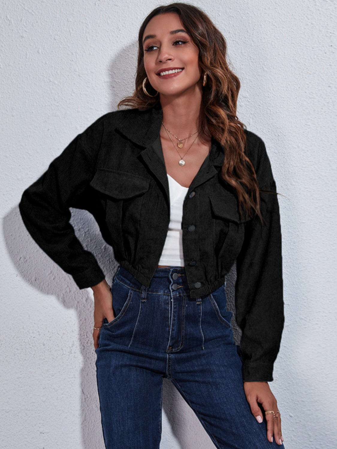 Collared Neck Dropped Shoulder Buttoned Jacket - Premium Jacket from Trendsi - Just $19.89! Shop now at Craftklart.store