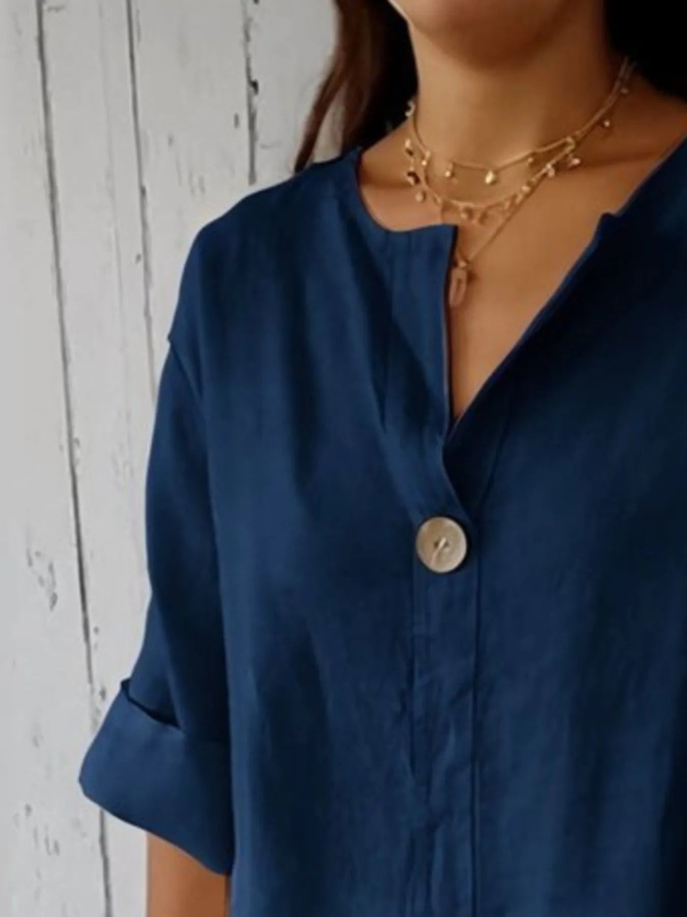 Full Size Linen Blend Notched Blouse Plus Size - Premium Shirt from Trendsi - Just $19.69! Shop now at Craftklart.store