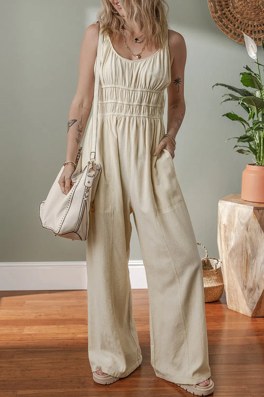 Ruched Sleeveless Wide Leg Jumpsuit - Premium Jumpsuit from Trendsi - Just $37.58! Shop now at Craftklart.store