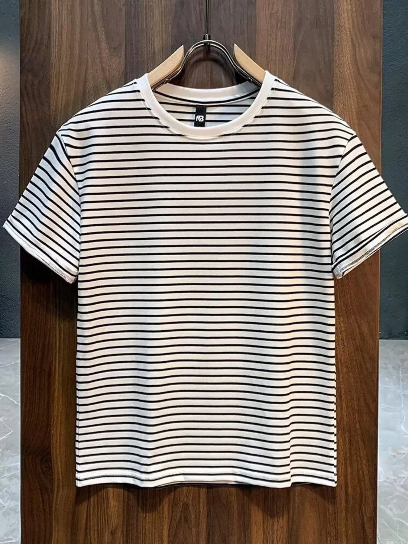 Men's Full Size Round Neck Contrast Striped T-Shirt Plus Size - Premium T-Shirt from Trendsi - Just $14.79! Shop now at Craftklart.store