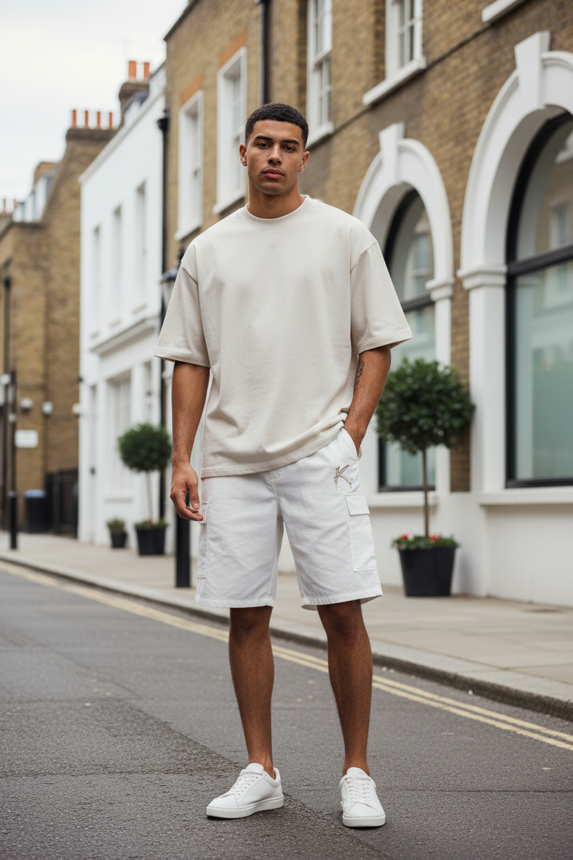 Unisex ODMPOD cargo shorts with drawstring waist, multiple pockets, and casual fit, suitable for everyday wear.