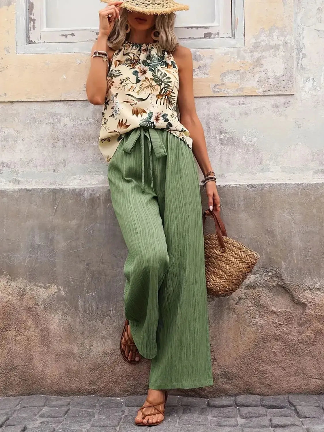 Printed Tank Top and Wide Leg Pants Set - Premium Set from Trendsi - Just $25.01! Shop now at Craftklart.store