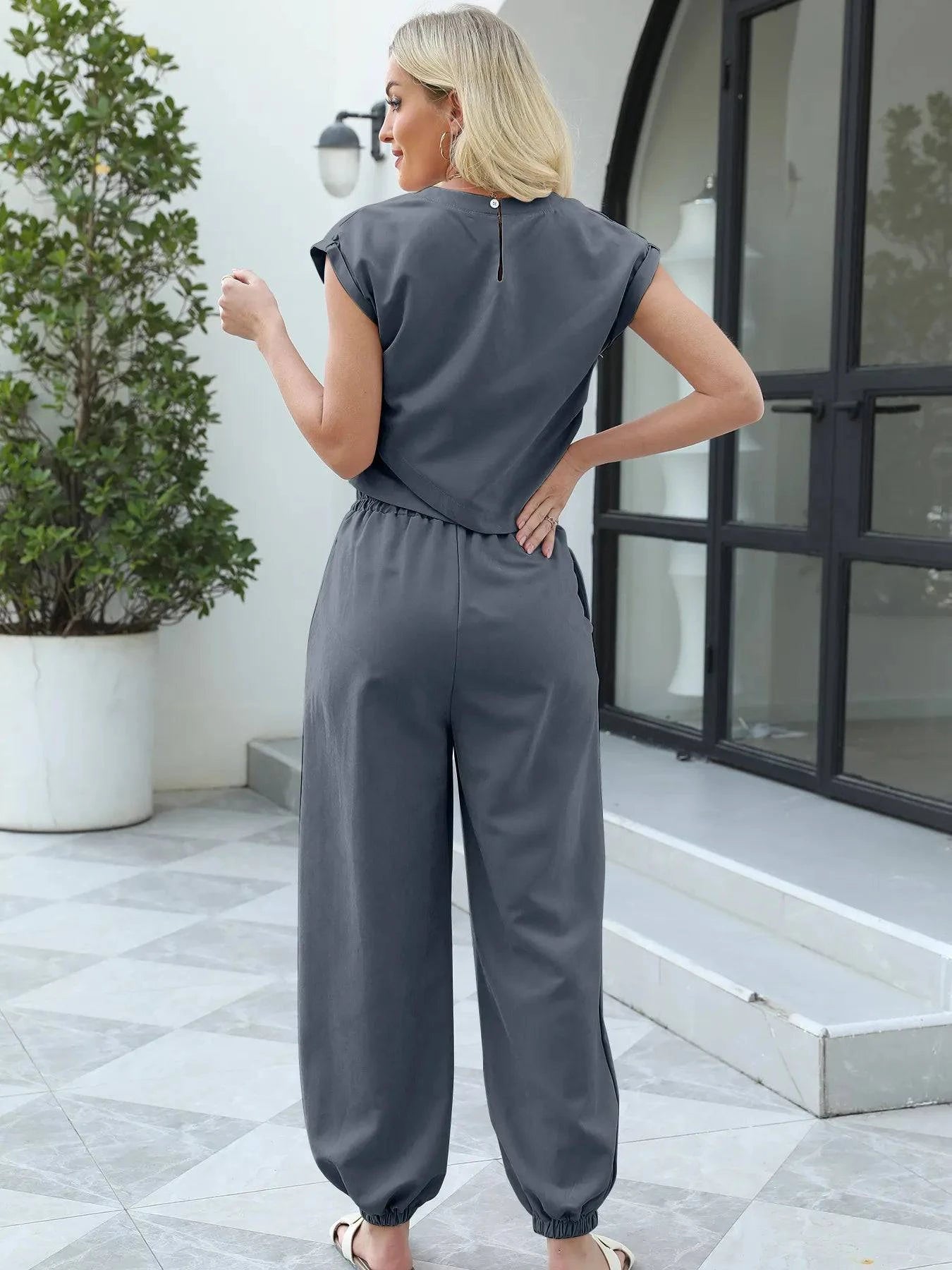 Round Neck Short Sleeve Top And Pants Set | Minimalist Streetwear | Craftklart