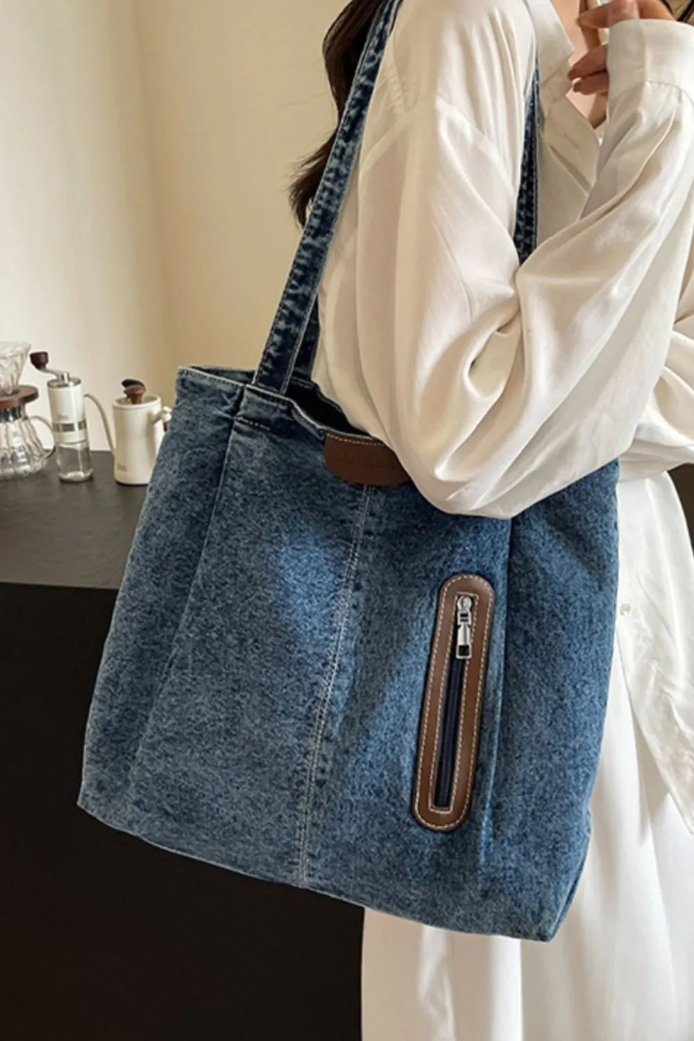 Medium Denim Tote Bag - Premium  from Trendsi - Just $20.47! Shop now at Craftklart.store