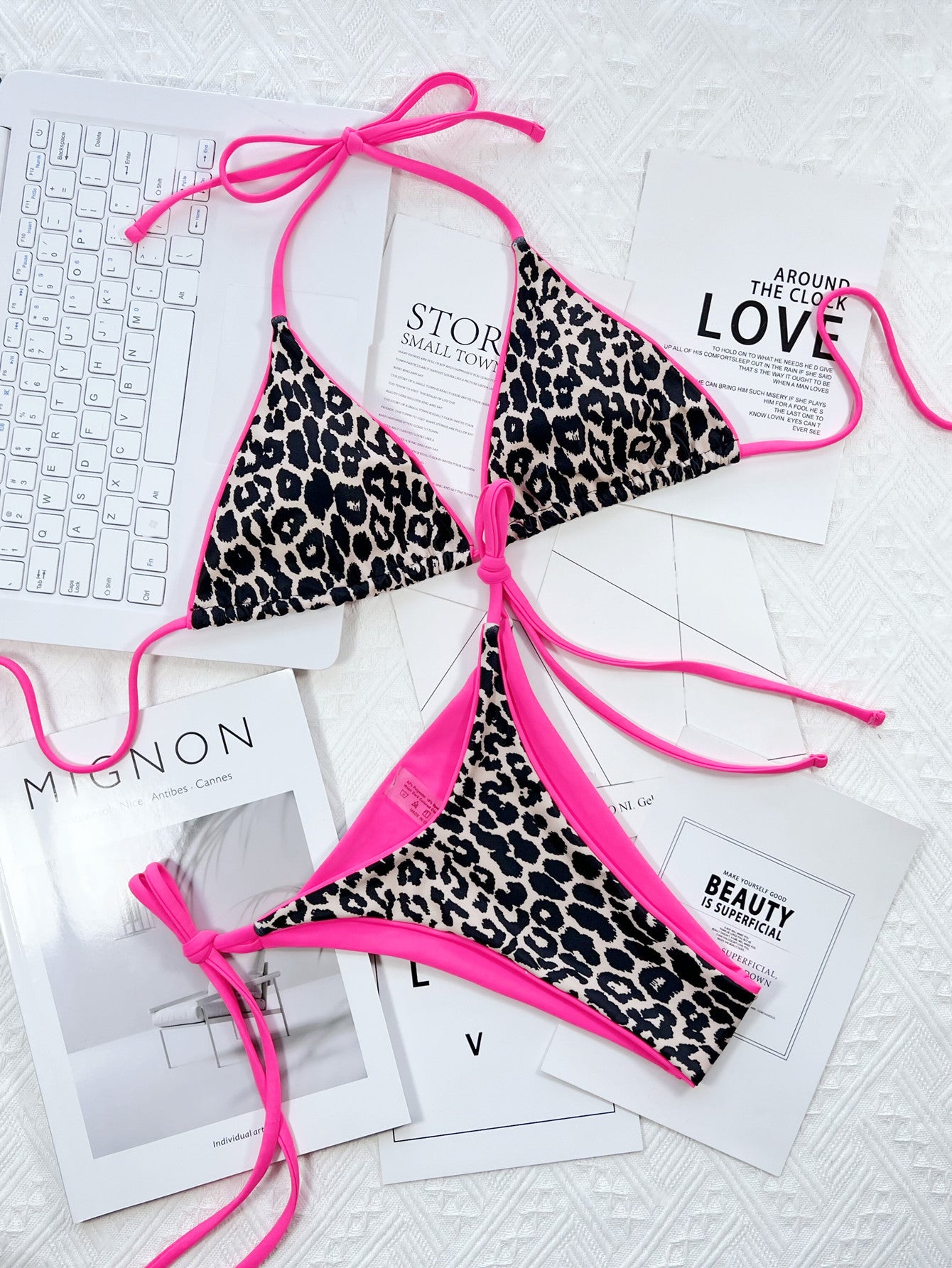 Leopard Print Halter Neck Tie Side Bikini Set - Premium Bikini from Trendsi - Just $18.25! Shop now at Craftklart.store