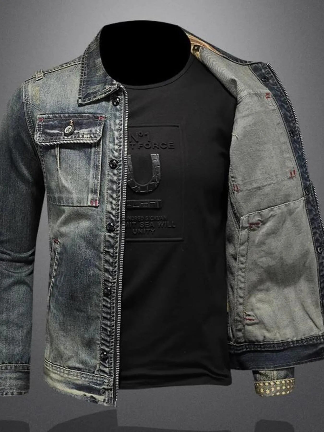 Men's Plus Size Vintage Washed Zip Up Denim Jacket - Premium Denim Jacket from Trendsi - Just $51.06! Shop now at Craftklart.store