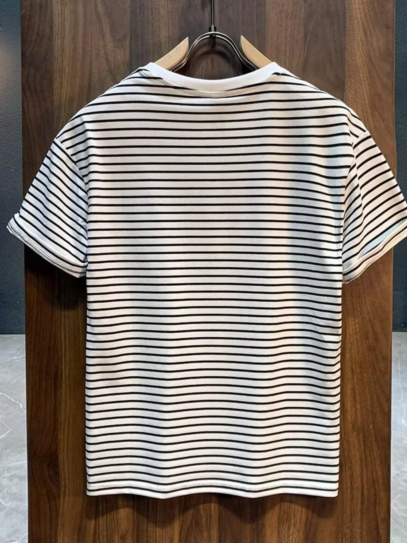 Men's Full Size Round Neck Contrast Striped T-Shirt Plus Size - Premium T-Shirt from Trendsi - Just $14.79! Shop now at Craftklart.store
