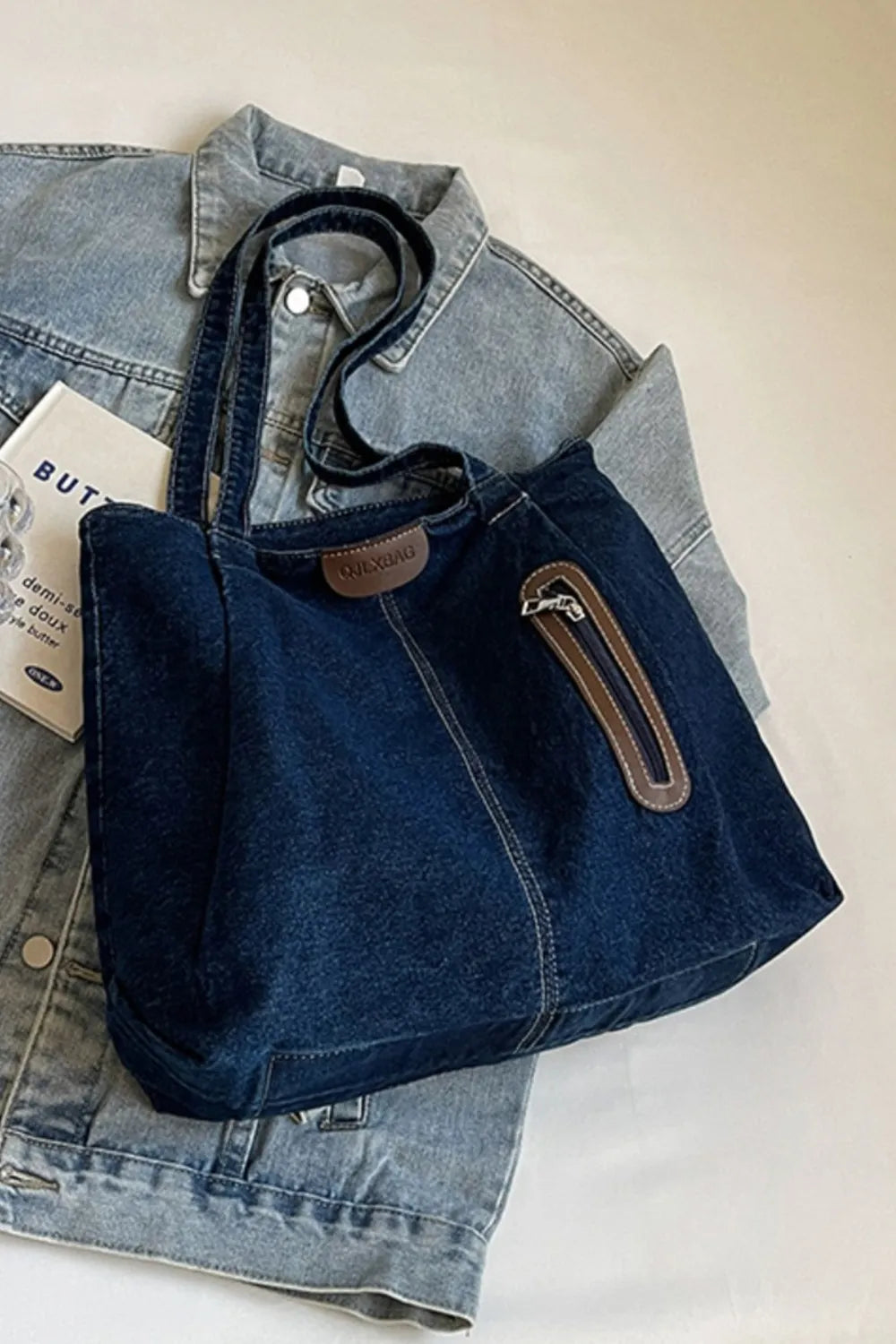 Medium Denim Tote Bag - Premium  from Trendsi - Just $20.47! Shop now at Craftklart.store