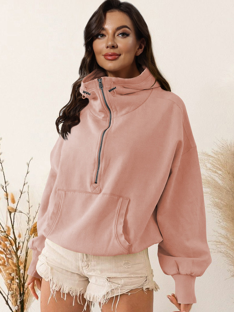 Zip-Up Dropped Shoulder Hoodie - Premium Hoodie from Trendsi - Just $30.95! Shop now at Craftklart.store