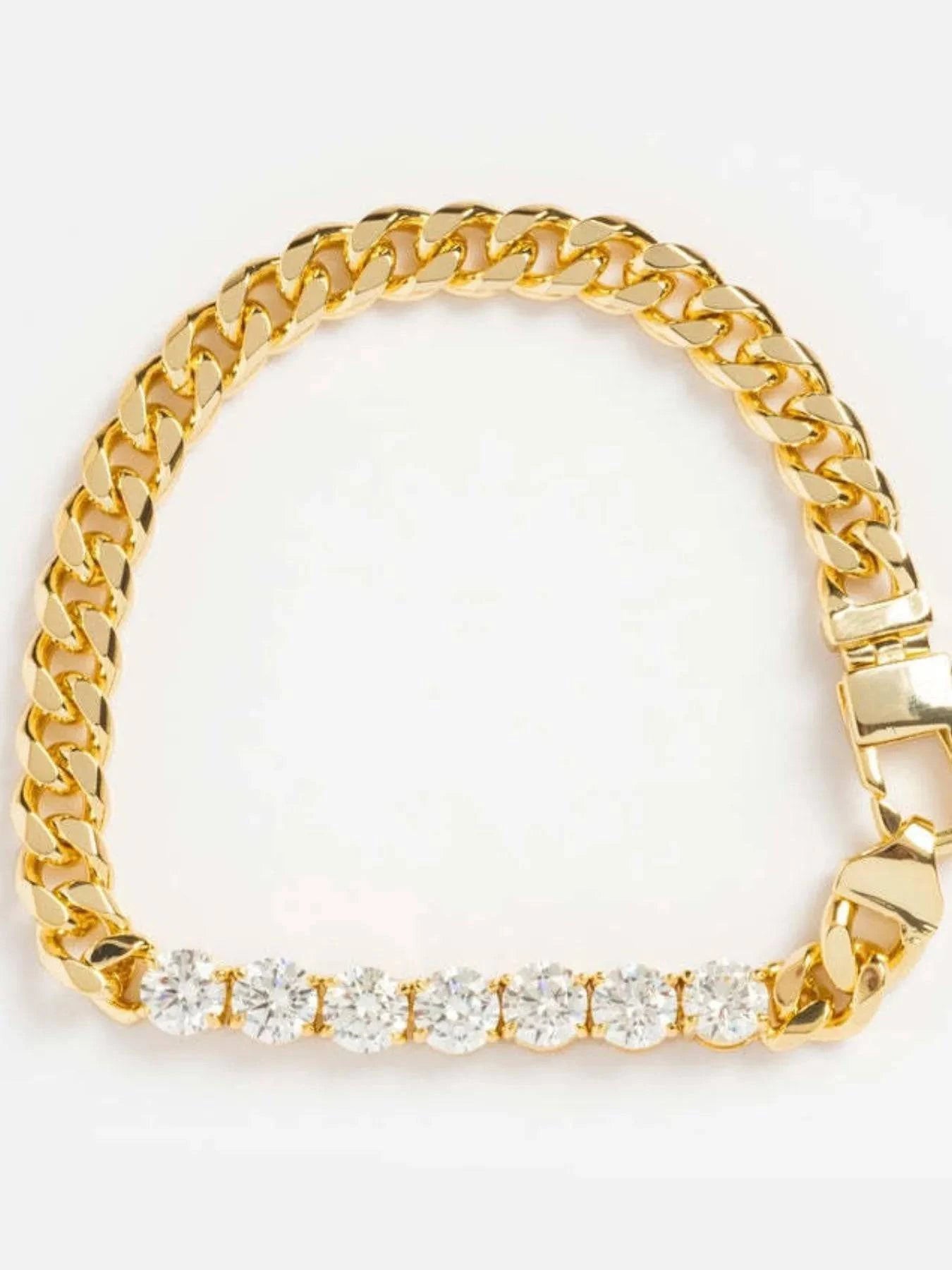Gold-plated zircon necklace from Trendsi featuring sparkling stones, paired with a matching bracelet in a coordinated jewelry set.