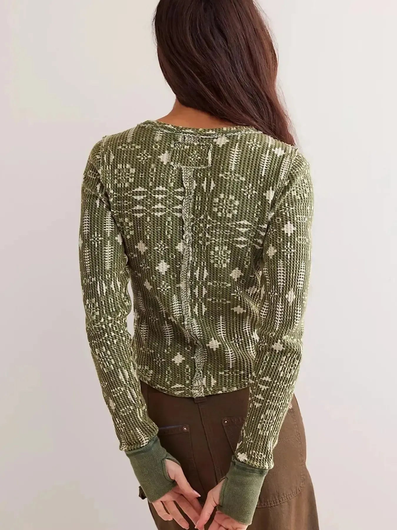 Floral Print Waffle Knit Top - Premium Jumper from Trendsi - Just $24.68! Shop now at Craftklart.store
