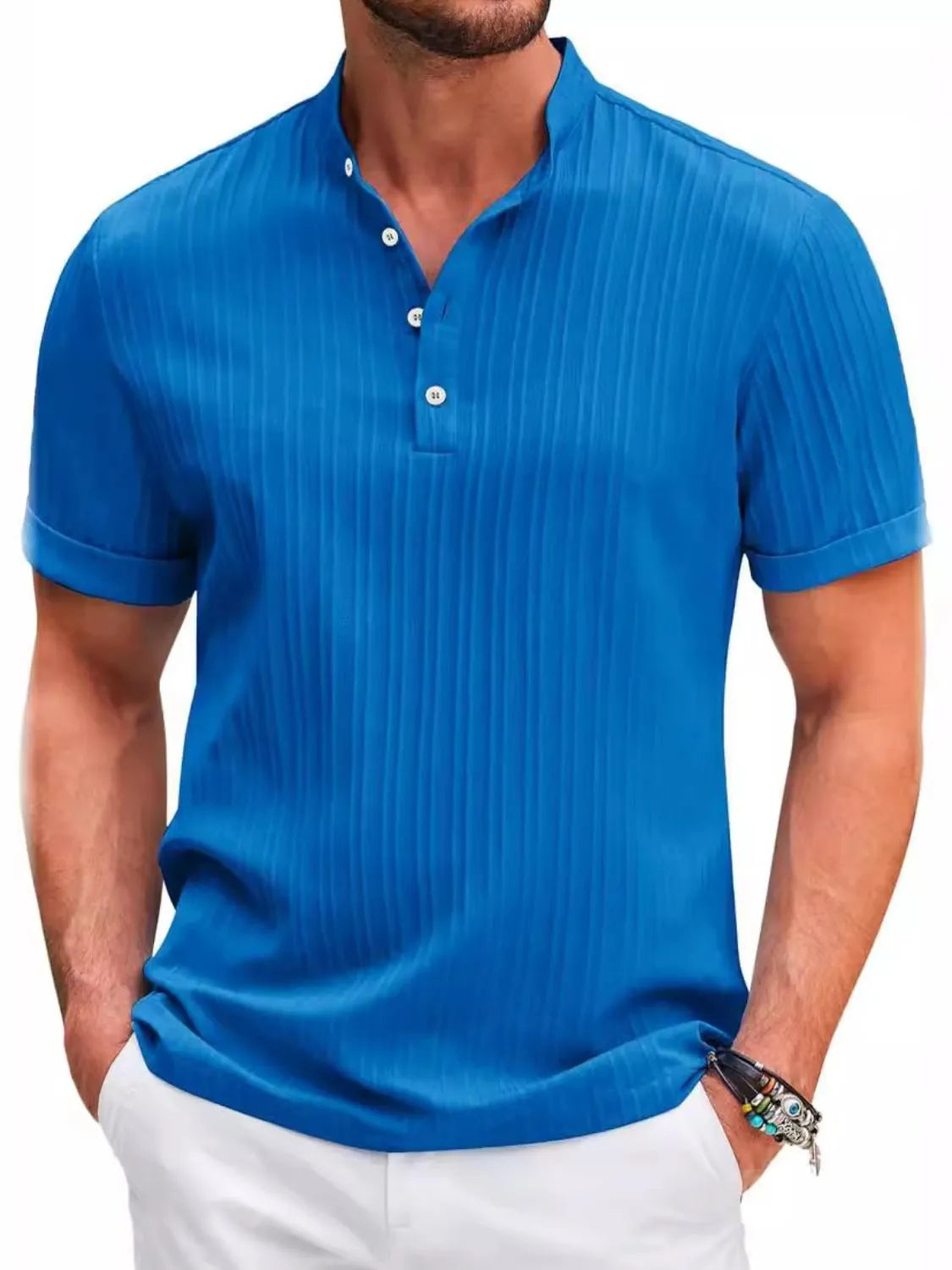 Men's Full Size Button Detail Short Sleeve Polo Plus Size - Premium Shirt from Trendsi - Just $19.99! Shop now at Craftklart.store