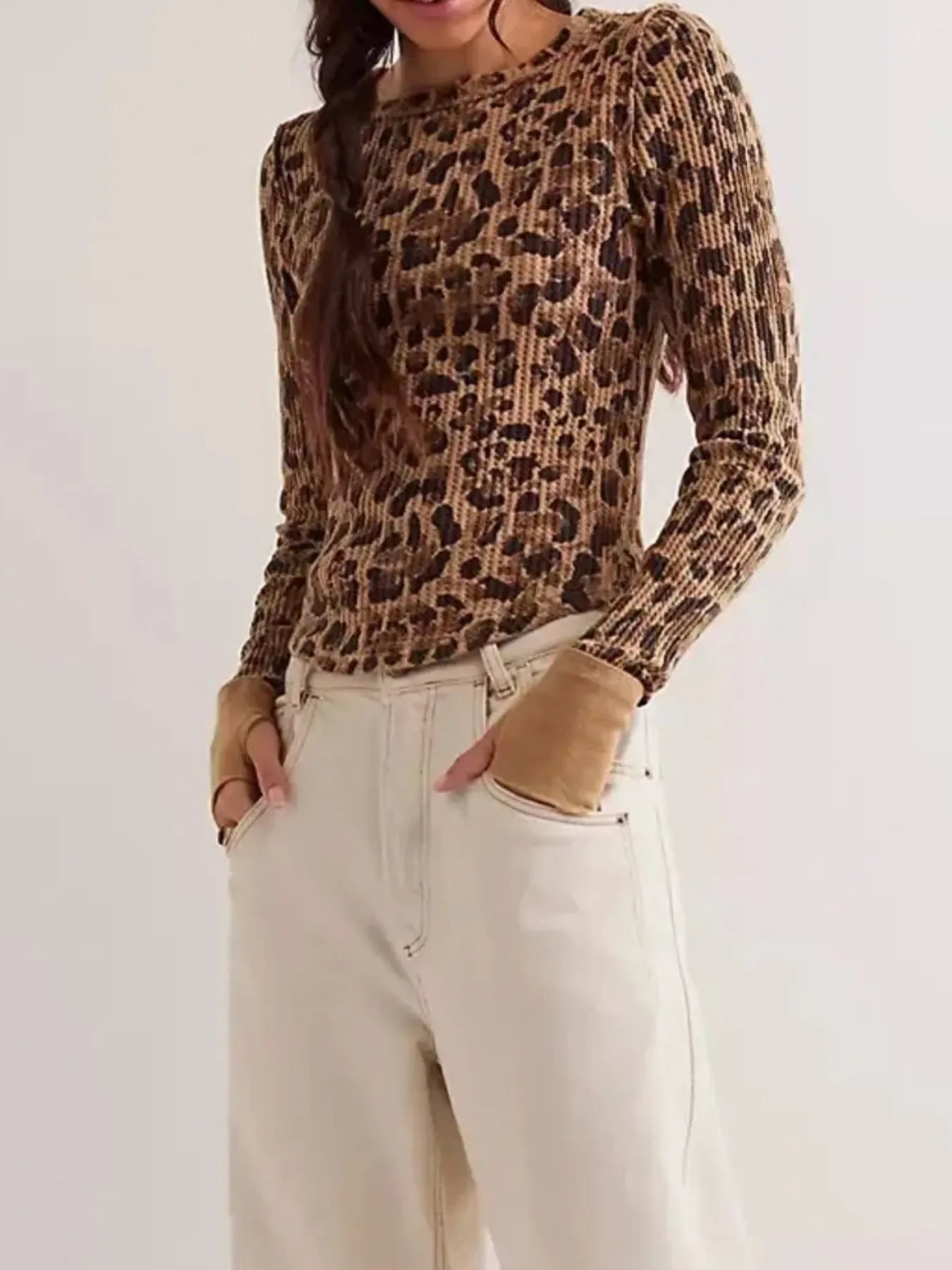 Floral Print Waffle Knit Top - Premium Jumper from Trendsi - Just $24.68! Shop now at Craftklart.store
