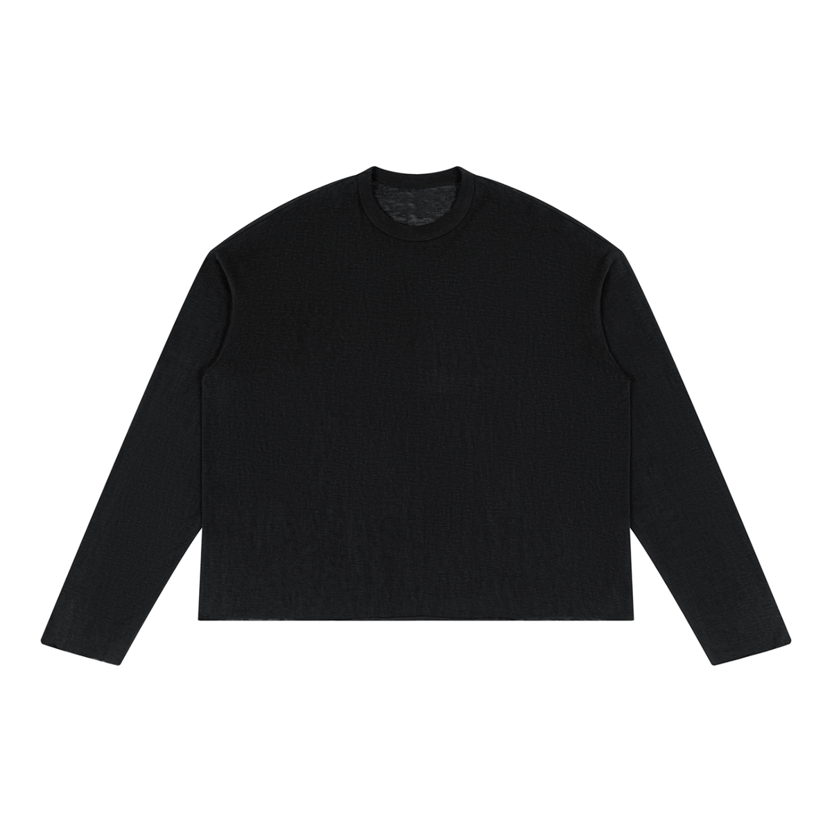 Unisex raw edge long sleeve T-shirt by ODMPOD, featuring a casual sweater style with distressed hem and relaxed fit.