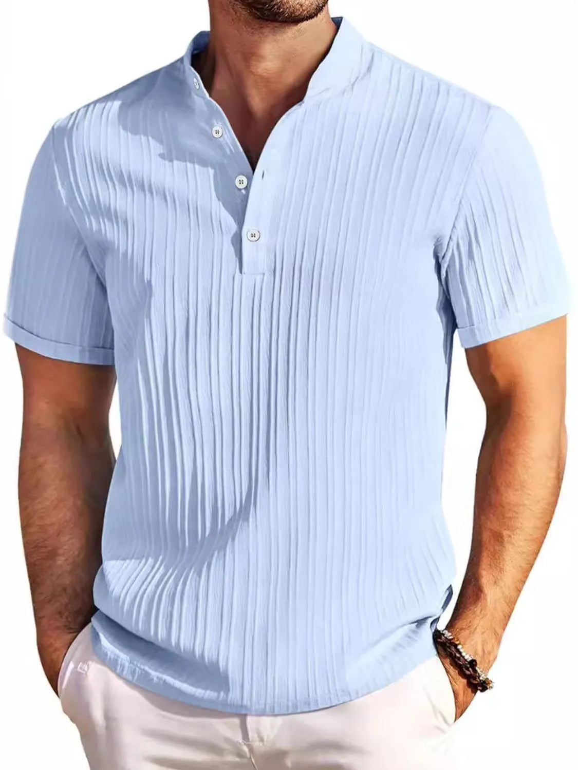 Men's Full Size Button Detail Short Sleeve Polo Plus Size - Premium Shirt from Trendsi - Just $19.99! Shop now at Craftklart.store