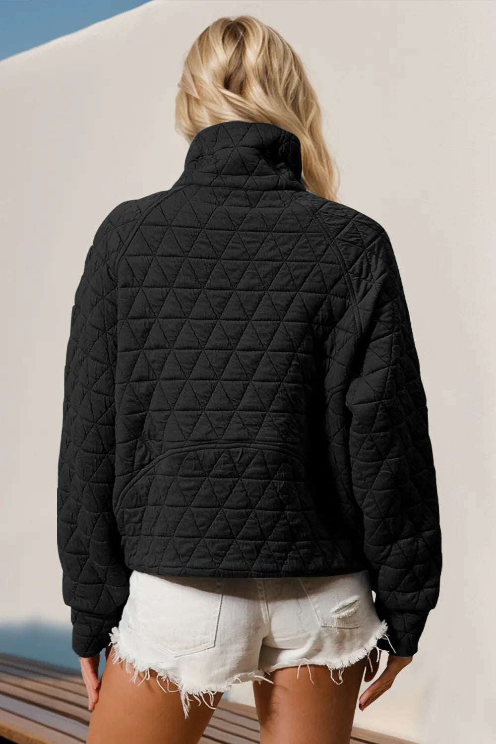 Double Take Half Zip Long Sleeve Quilted Sweatshirt with Pocket - Premium Bomber Jacket from Trendsi - Just $31.76! Shop now at Craftklart.store